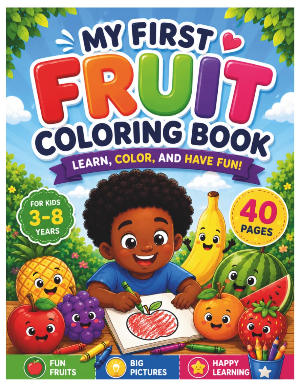 My First Fruit Coloring Book for Kids Ages 3–8 40 Fun Fruit Coloring Pages for Early Learning