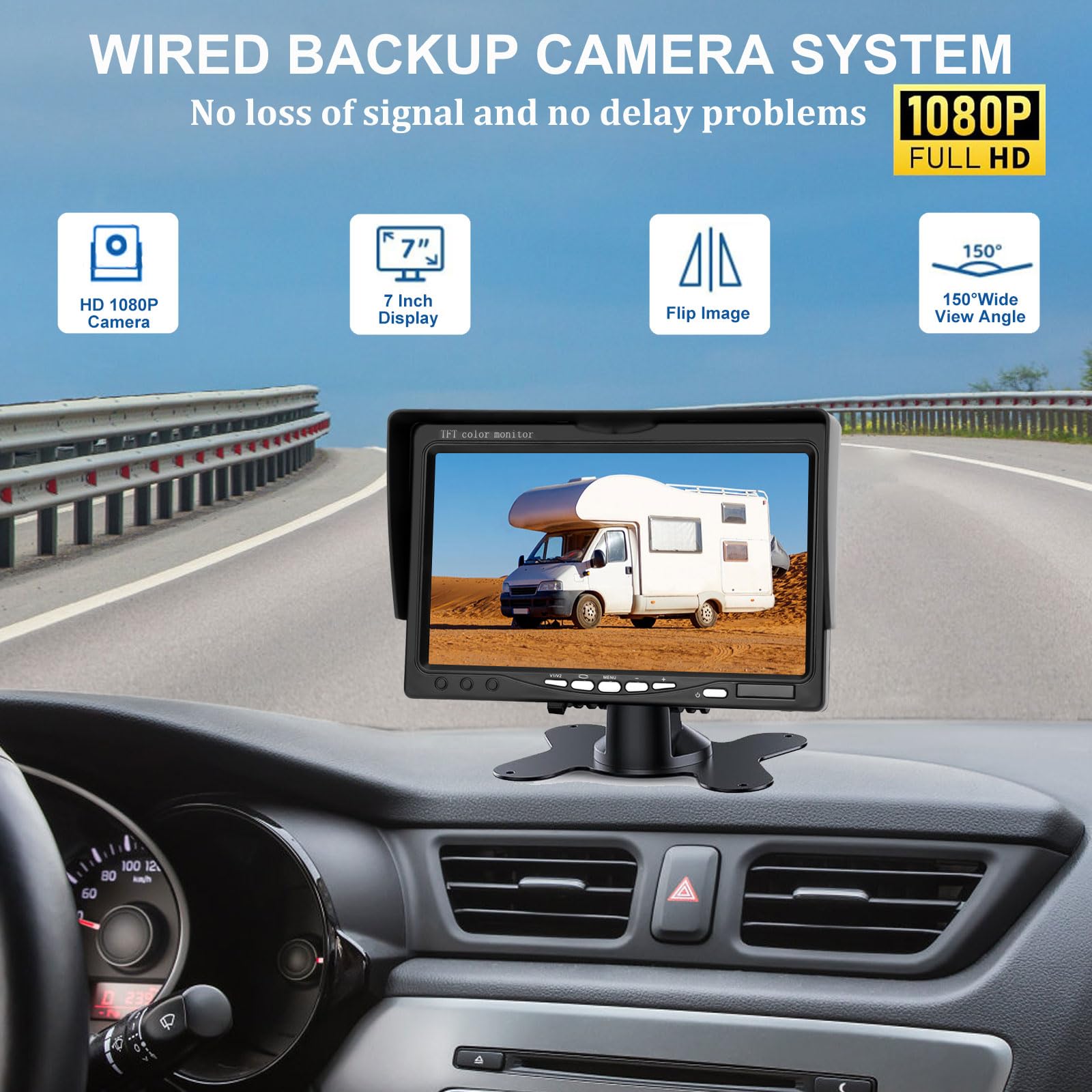 Juego de cámara de visión Trasera con Pantalla Trasera HD de 7 Pulgadas, IP69, Resistente al Agua, visión Nocturna, para Bus/RV/Camión/Remolque/Camioneta/SUV/Caravana.