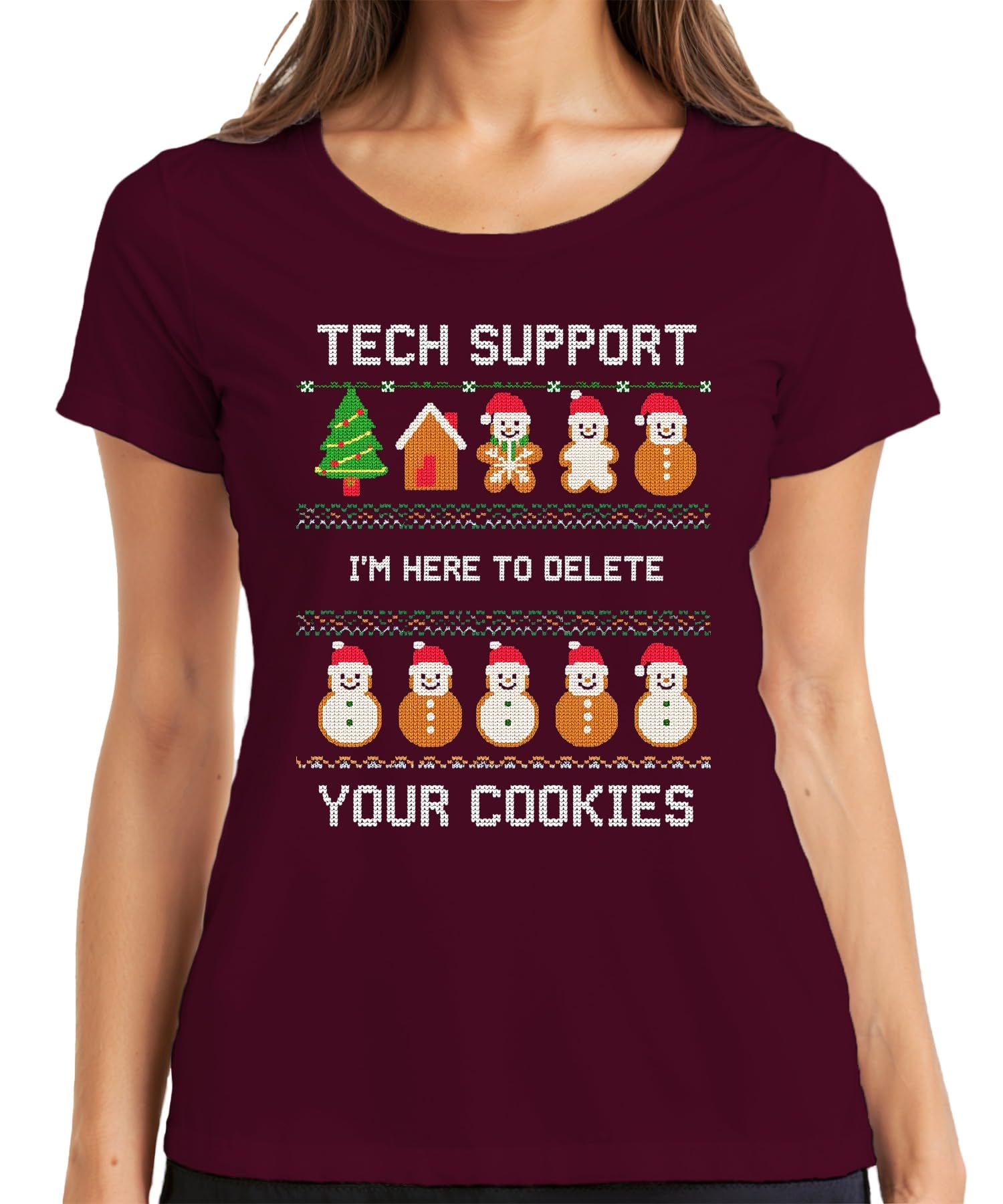 Printera Women's Burgundy Tech Support I'm Here To Delete Christmas It Admin Geek Nerd T-Shirt, Xxl