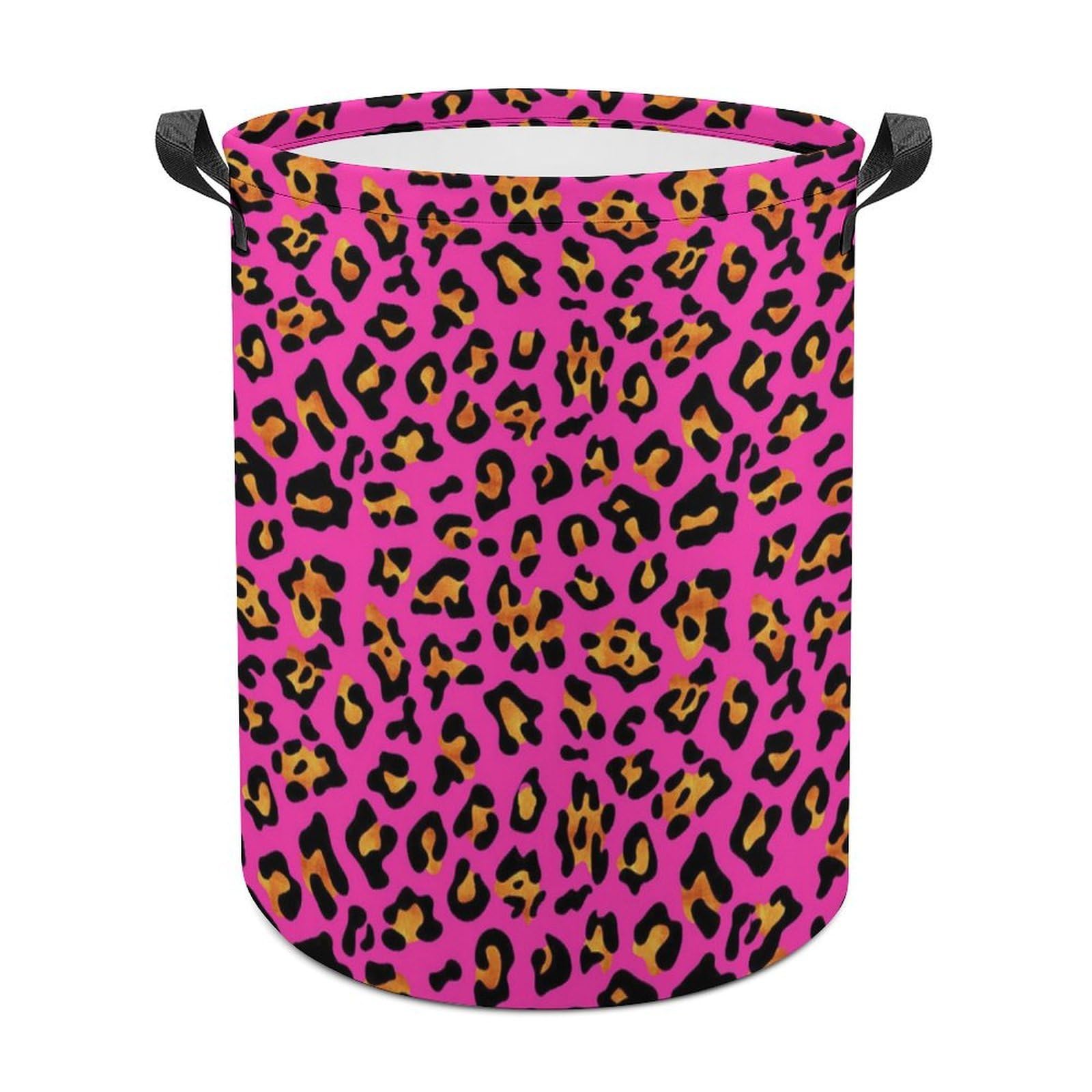 MHYRAC Laundry Hamper, Pink Cheetah Print Laundry Basket, Washing Basket with Handle