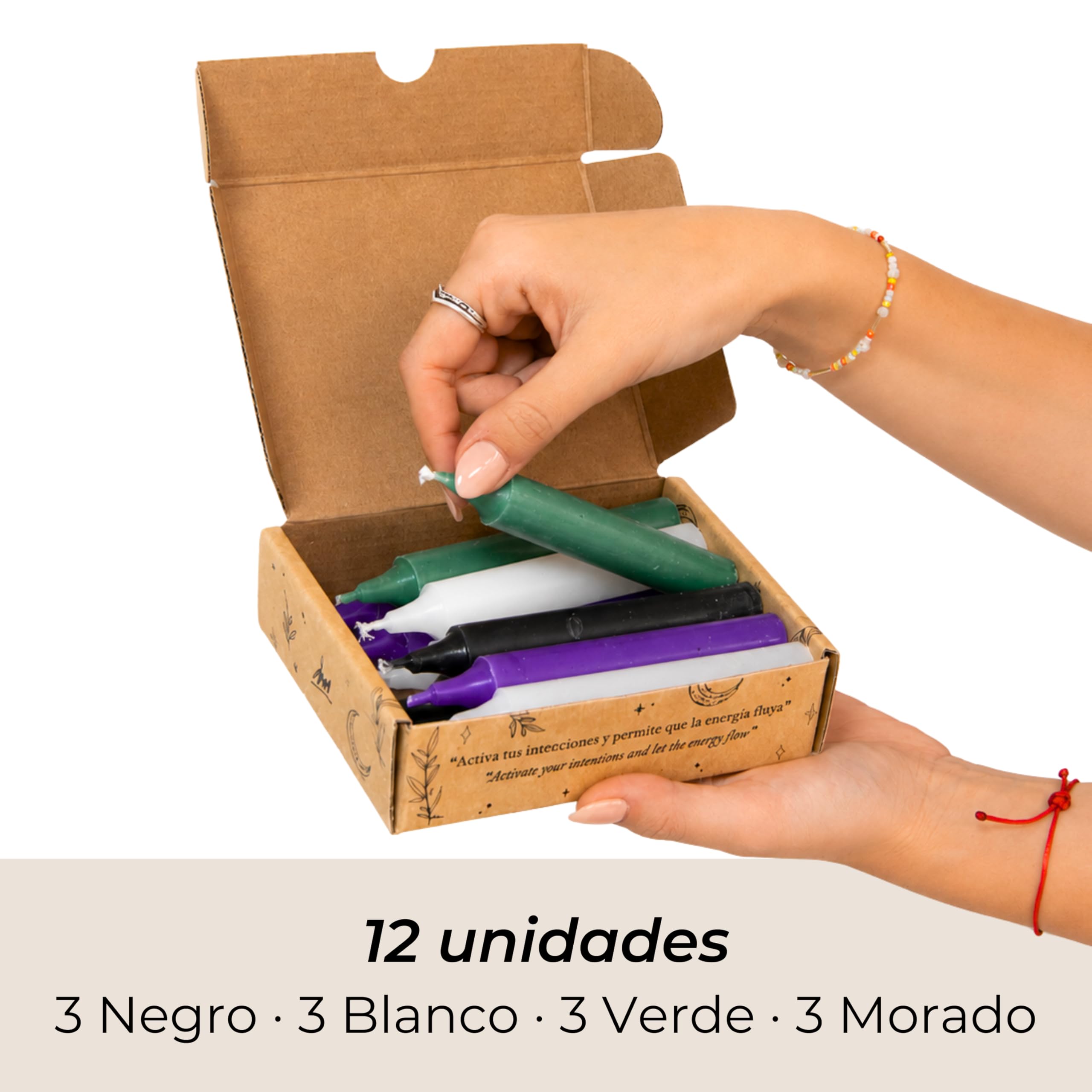 Velas para Rituales Esotéricos | Pack 12 Velas Mágicas Artesanales | Amor, Dinero, Limpieza, Protección, Abrir Caminos, Miel | Velas de Colores | 12 x 1,8 cm | Las Velas de Mariano (Protección)