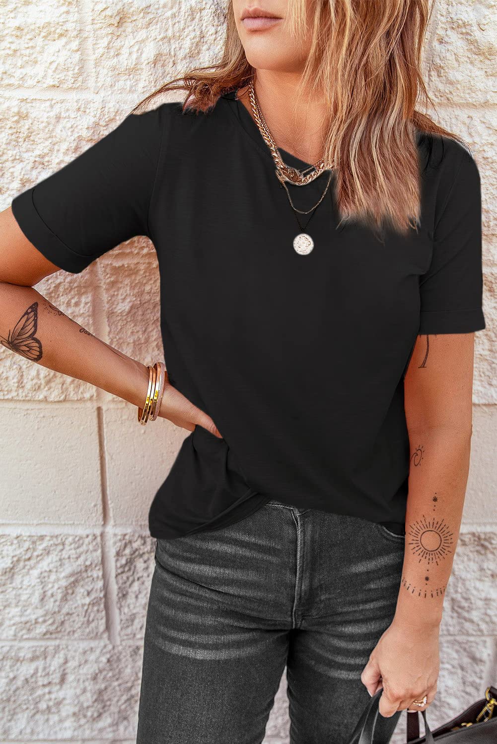 Suncife Maglietta estiva da donna, casual, girocollo, a maniche corte, maglietta a maniche corte