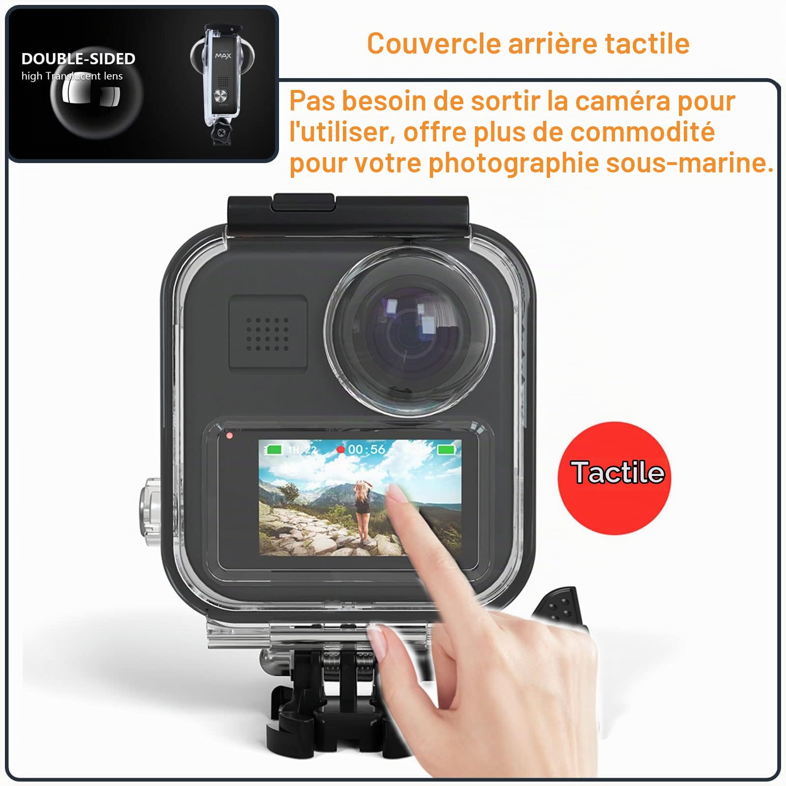 Étui étanche pour caméra d'action Go Pro Max 360 avec écran tactile, coque de protection sous-marine avec support pour caméra d'action GoPro MAX 360 Kit d'accessoires