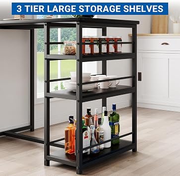 3-Piece Bar Table and Chairs Set with 3 Tier Storage Shelves, Dining Table Set for 2 with PU Cushion Bar Chairs & & MDF Board Top, Tall Kitchen Breakfast Nook Small Space, Apartment, Black