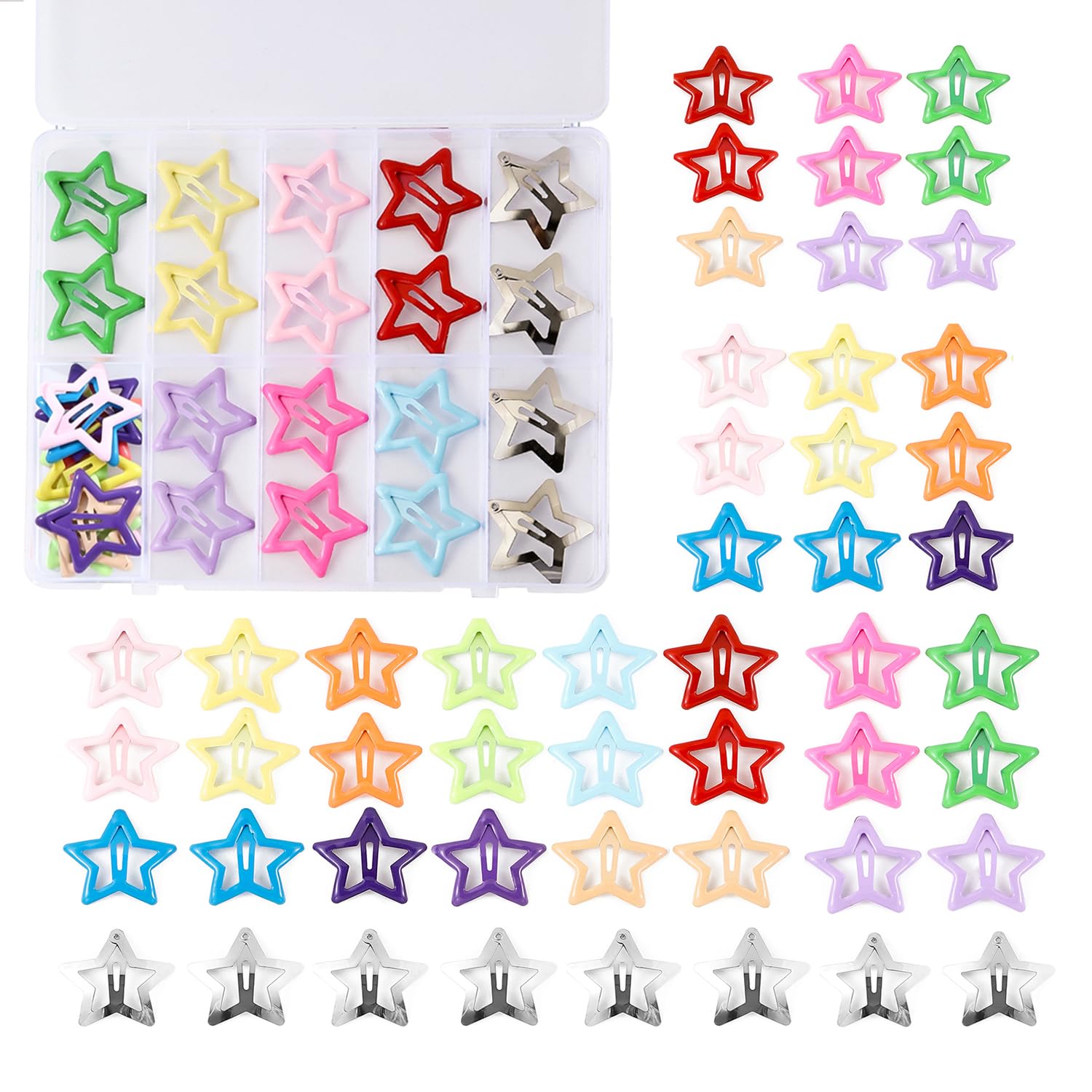 Cute Star Hair Clips - 55pcs Colorful Barrettes -2