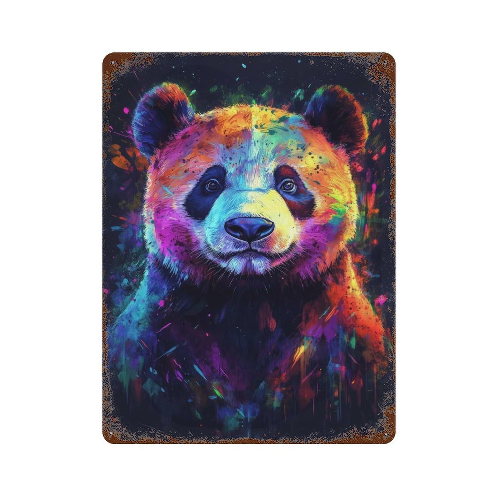 Colorful Panda Portrait Rustic Tin Plaque 15.7"x11.8", Ideal for Shed, Workshop And Garage Wall Decor