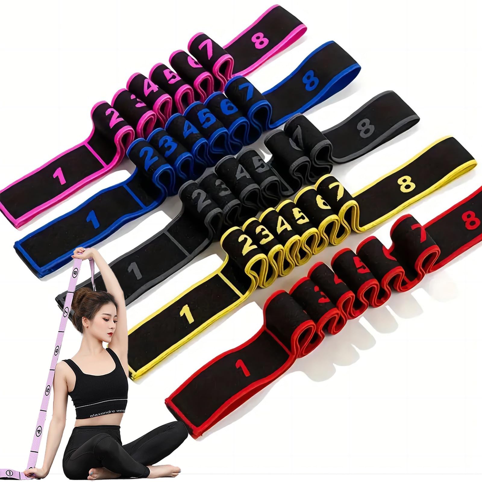 Fitness Resistance Bands with Handles Numbered Resistance Bands for Glutes Fitness Resistance Band for Stretching and Yoga Adjustable
