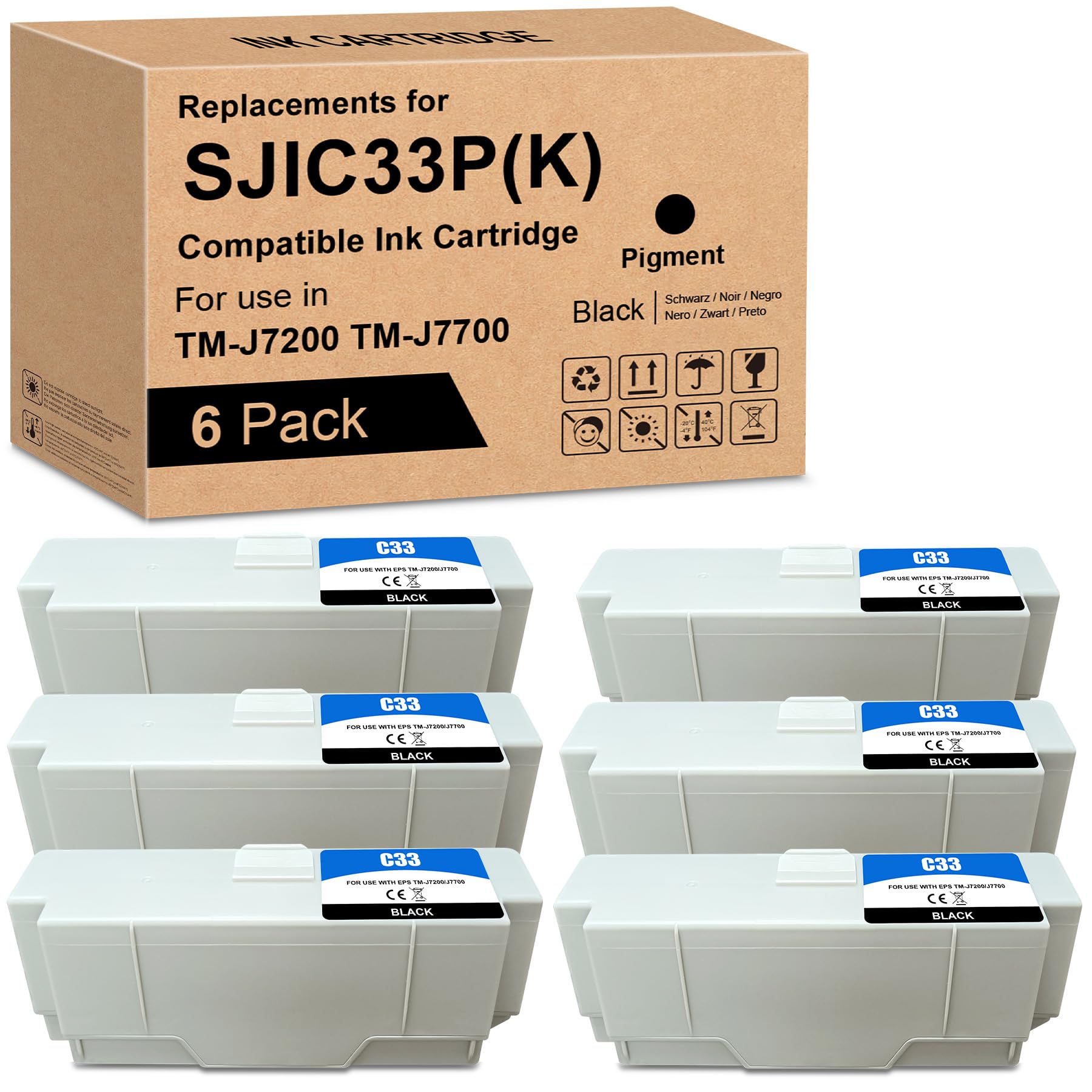 SJIC33P SJIC33P(K) C33S020655 kompatybilne wkłady do drukarek EPS TMJ 7700 TMJ 7200 TM-J7700 TM-J7200 TMJ7700 TMJ7200 (6 czarnych)
