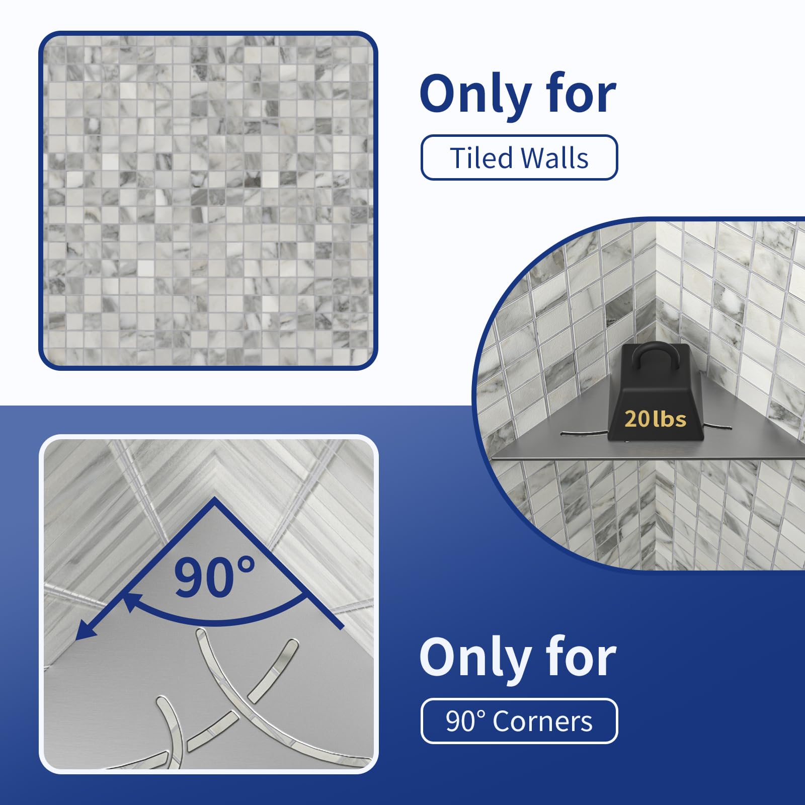 Estantería esquinera de ducha de acero inoxidable 304 con 3 mm de grosor, estantería de esquina empotrada de 254 mm, estantería de pared de azulejos, estantería triangular para almacenamiento