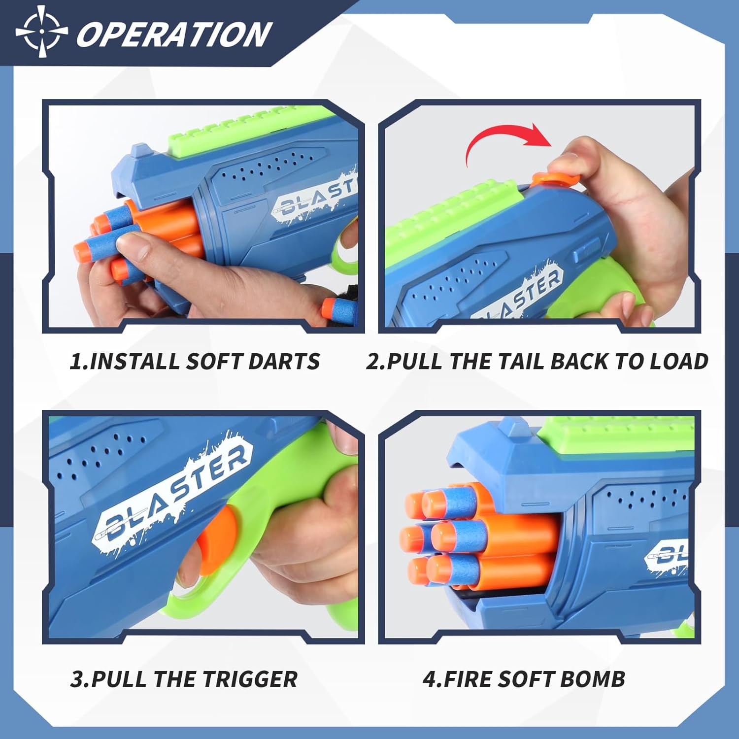 2 Pack Toy Foam Blaster, Boys Toy Blaster 6 Dart Rotating Drum, with 80 Soft Bullets, Children's Indoor Outdoor Foam Dart Blaster Shooting Game, Toy Party Birthday (Green and Light Blue)