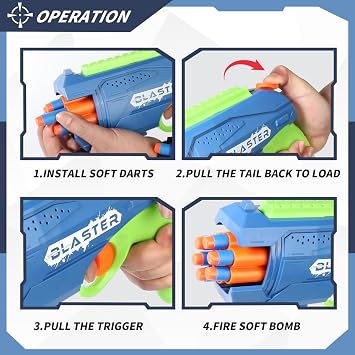2 Pack Toy Foam Blaster, Boys Toy Blaster 6 Dart Rotating Drum, with 80 Soft Bullets, Children's Indoor Outdoor Foam Dart Blaster Shooting Game, Toy Party Birthday (Green and Light Blue)