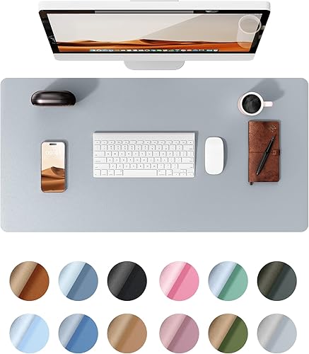 Miniatura 32 de YSAGi Protector de escritorio de piel, alfombrilla de oficina, alfombrilla grande para ratón, alfombrilla antideslizante de piel sintética, Azul
