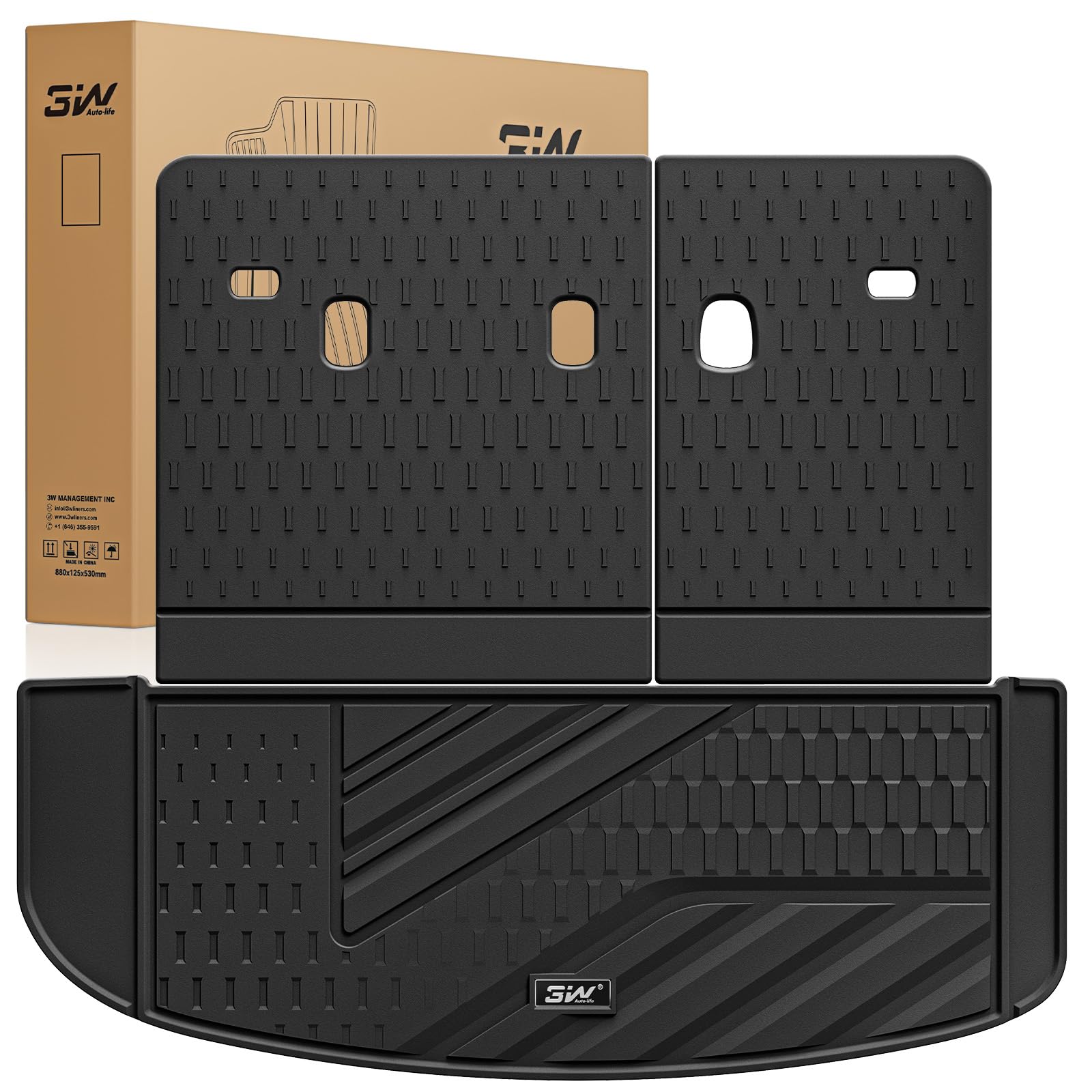 3W Kia Telluride Cargo Liner & Back Seat Cover for Kia Telluride 2020-2024 2025 (Not for Hybird), TPE All Weather Cargo Mat for Telluride Anti-Slip Heavy Duty Accessories, Black