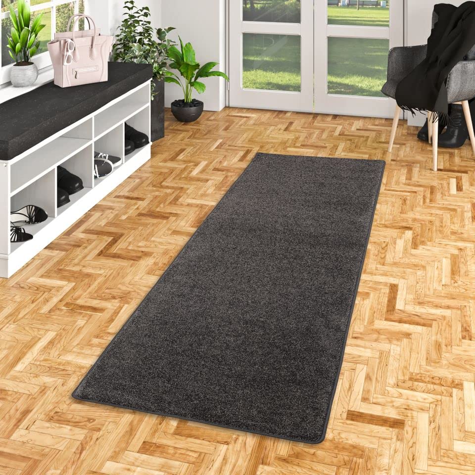 Snapstyle Hochflor Teppich Läufer Einfarbig Pflegeleicht Weich Cottage Anthrazit in 9 Größen