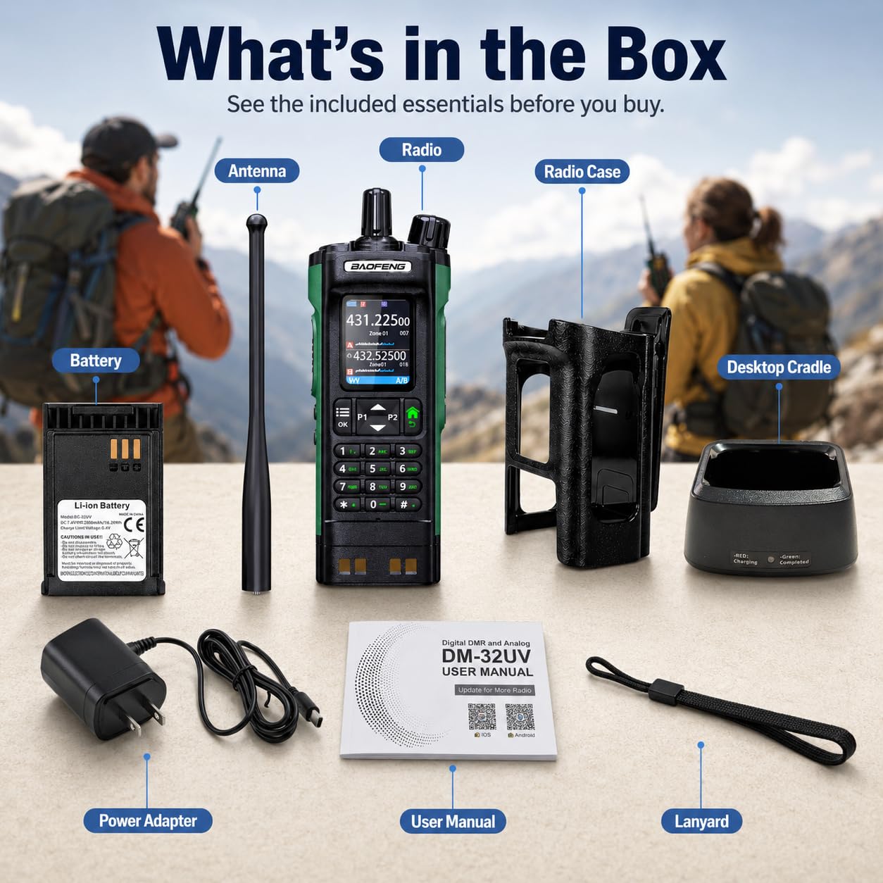 BAOFENG DM-32UV DMR Radio Walkie Talkie palmare 10W GPS APRS Dual Band, Programmazione Wireless Frequenza Tipo-C, Radio Portatile per Radioamatori