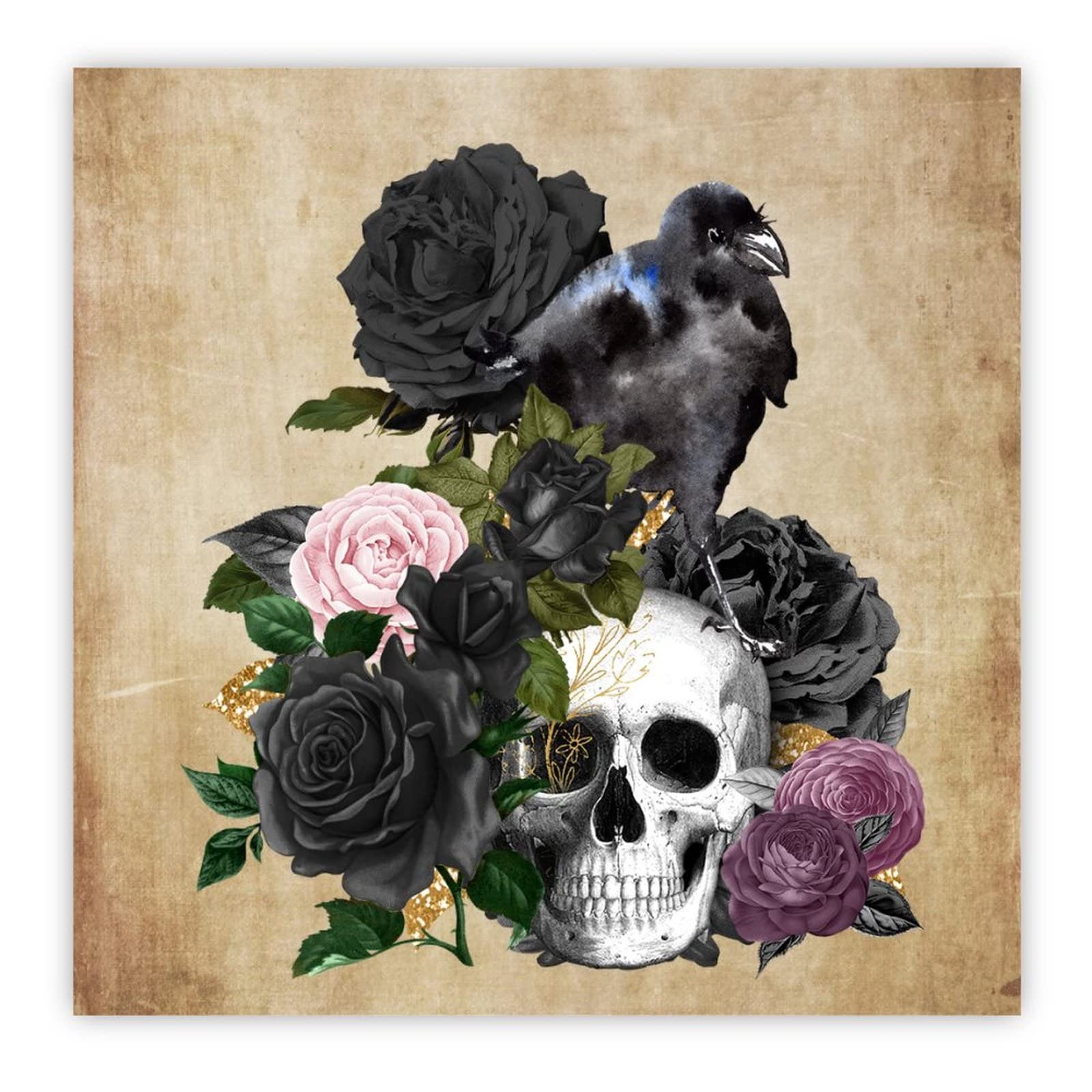 Décoration murale minimaliste corbeau et rose noire en bois pour salon