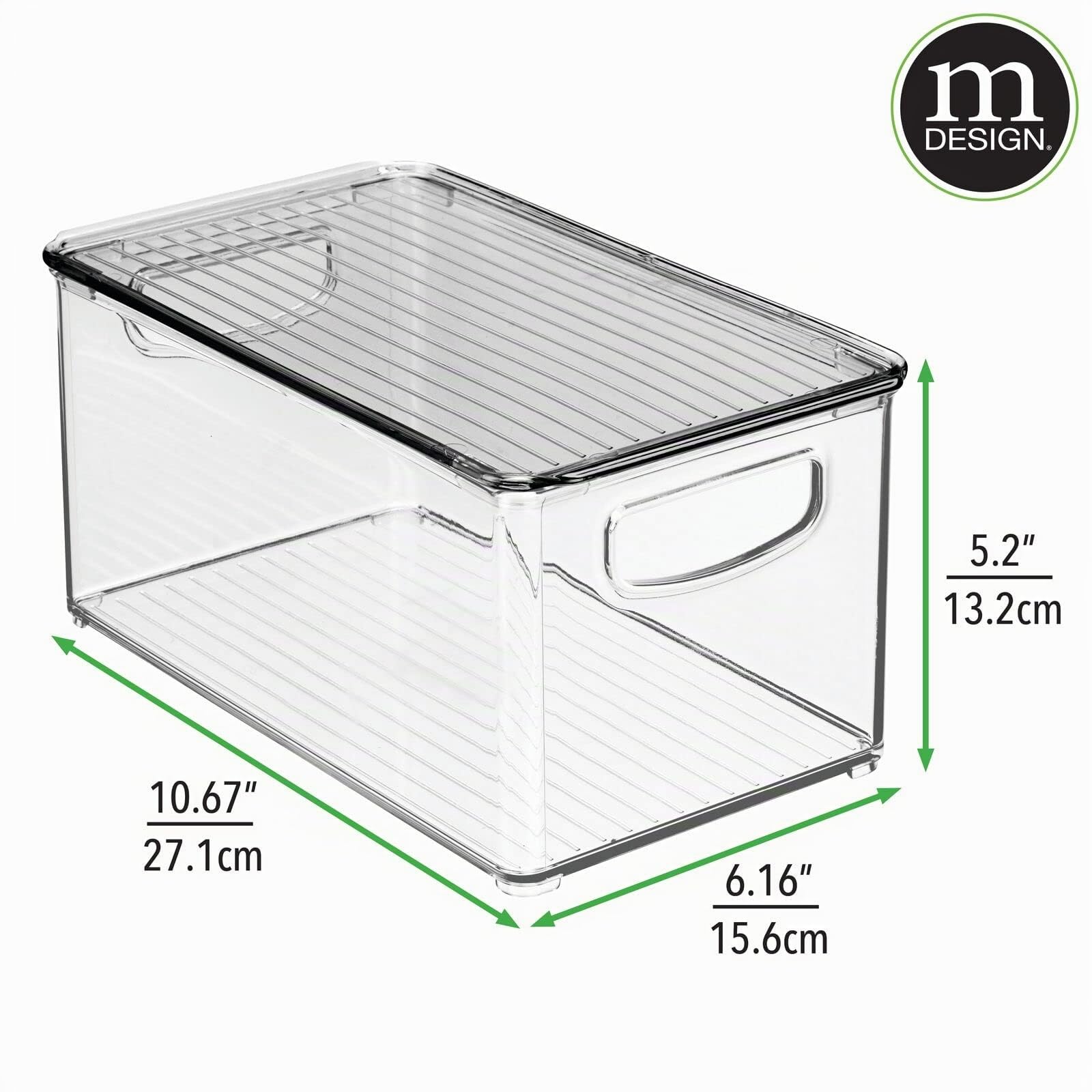 mDesign 4er-Set Aufbewahrungsbox mit Griffen – Kühlschrankbox mit Deckel zur Lebensmittelaufbewahrung – Ablage aus BPA-freiem Kunststoff für den Küchen- oder Kühlschrank – durchsichtig und grau