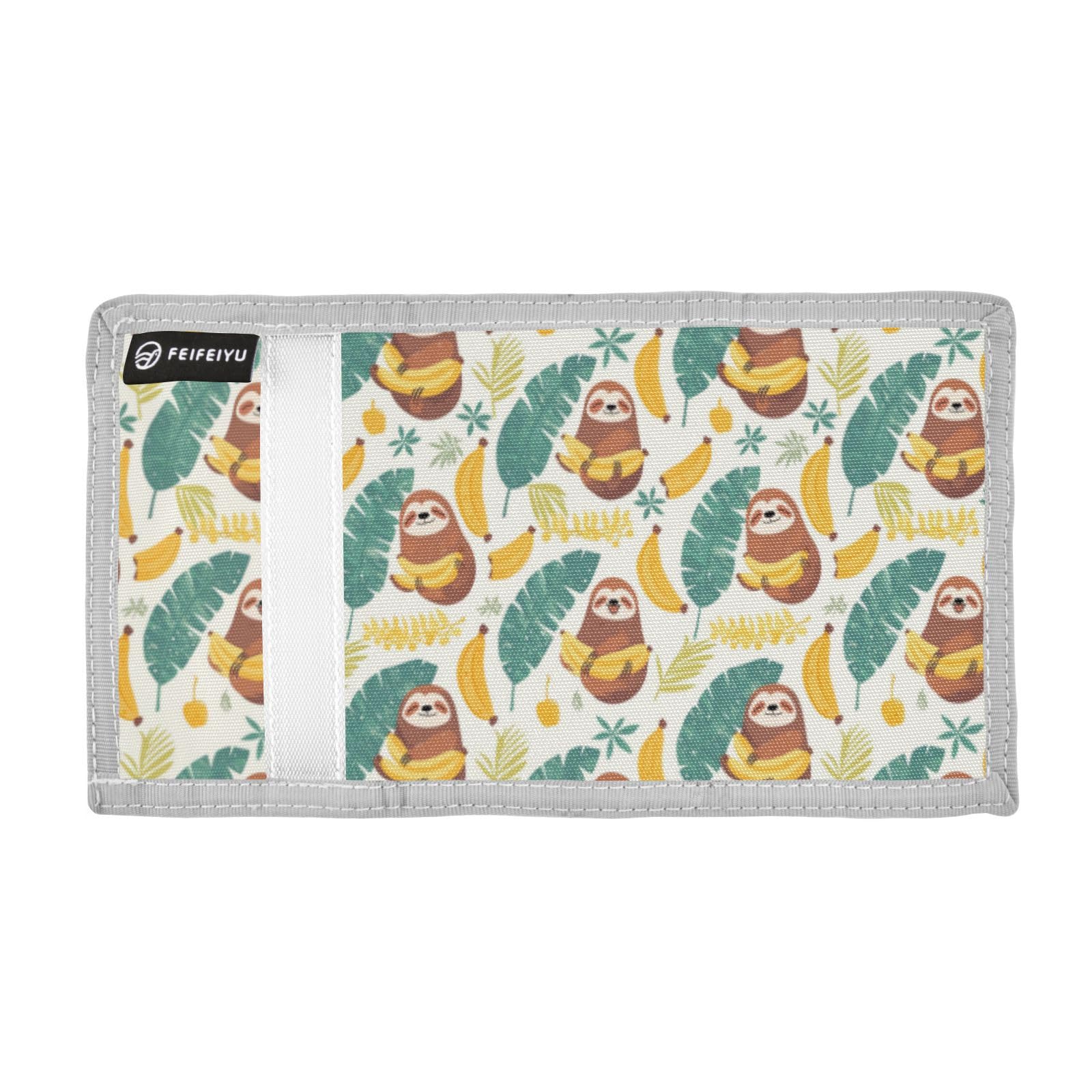 Wusikd Cute Sloth Bananas Kids Wallet for Boys Girls Tropical Leaves Toddler Trifold Wallet Novelty Wallet for Teens Women Men