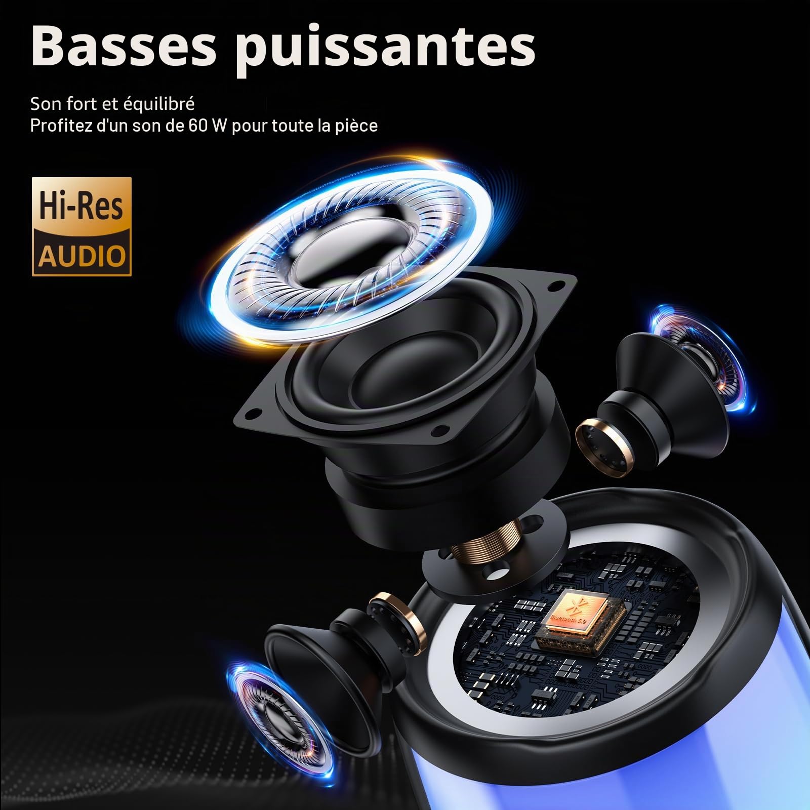 Tisco Enceinte Bluetooth Portable, Enceinte sans Fil avec Bass Puissantes, 20H Autonomie, Lumière RGB, USB, AUX, TF Carte, Haut Parleur Bluetooth pour Fêtes/Voyage/Extérieur