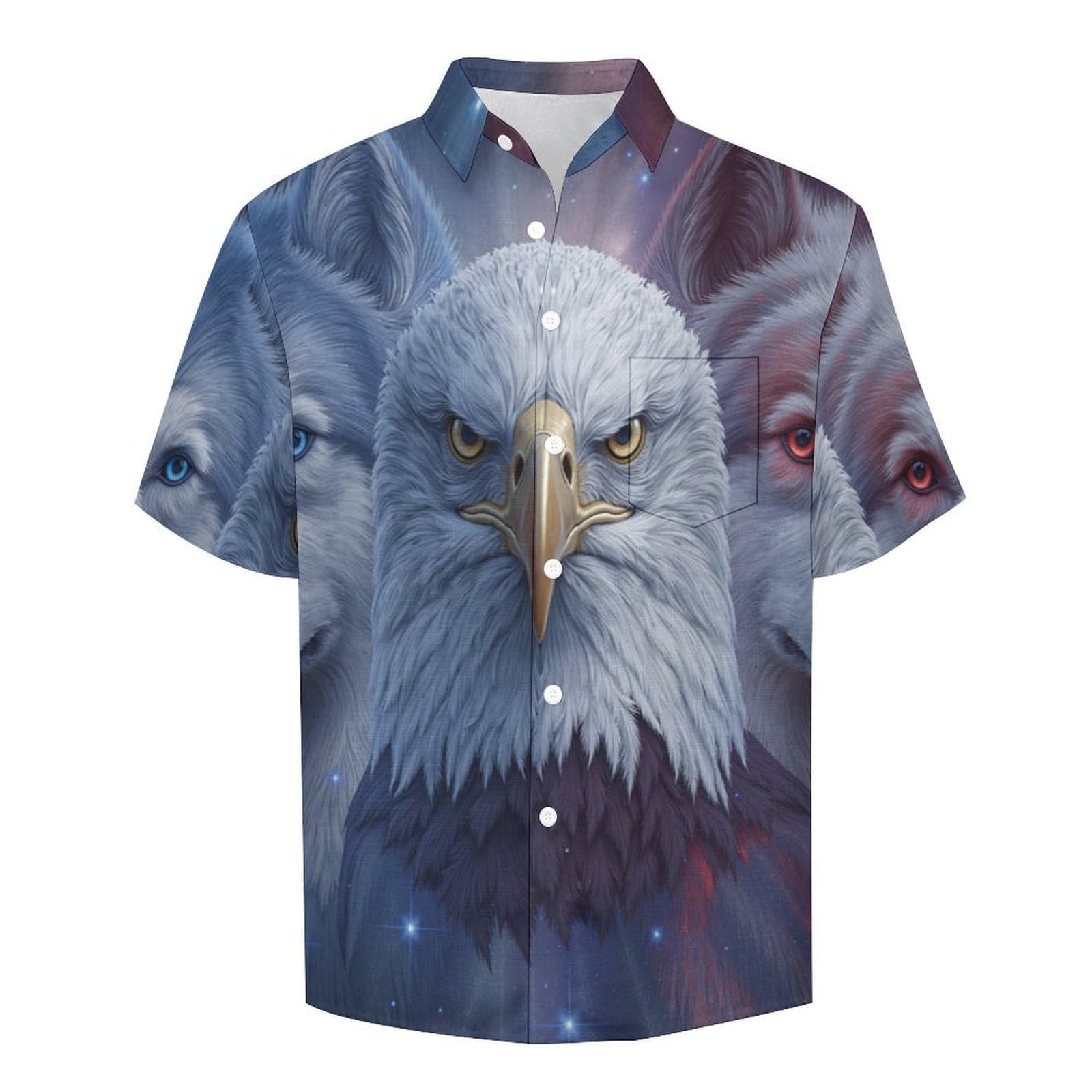 Funky Camicia Hawaiana Uomo, Manica Corta Design Aloha Camicie con Bottoni, Estiva Camicie a Lupi Spaziali Aquile Casual Stampa Spiaggia Estate Fantasy Camicia