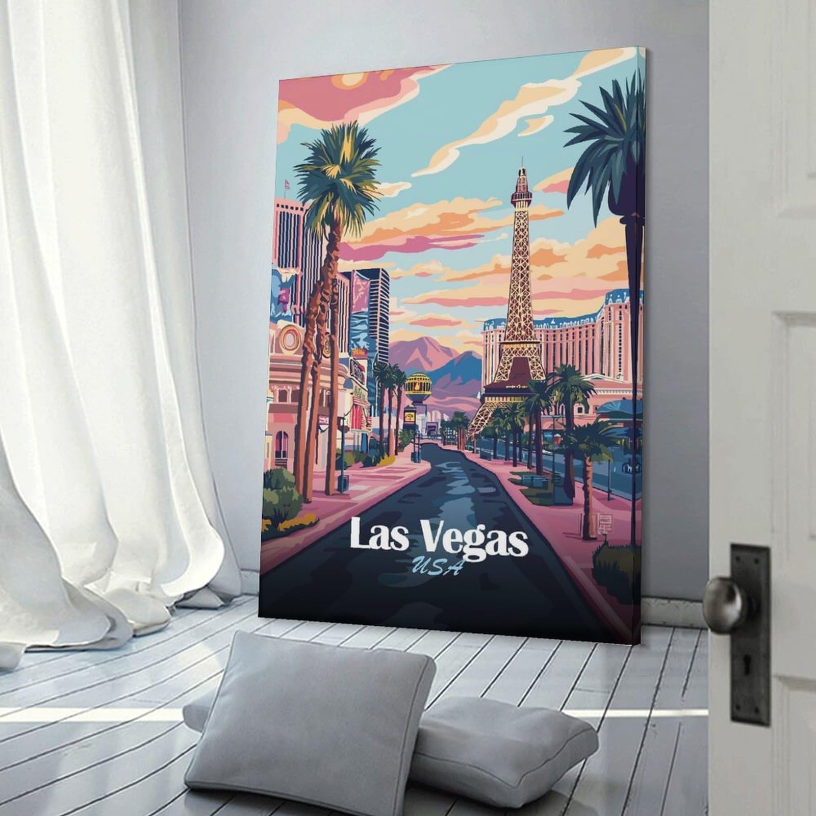 Junmoney Las Vegas USA Travel (2) Room Decor Wall Art, 24x36inch(60x90cm), for Entrance Walls, Hall Decor Or Foyers, A Neat Decor Update for Hallways