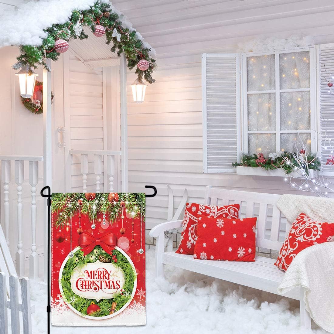 Allenjoy Merry Christmas Red Garden Flag for Outside Mailbox Vertical Winter Snowflake Xmas Farmhouse Yard Sign Patio Outdoor Decorations 12x18" Double Sided Washable Polyester - Image 4