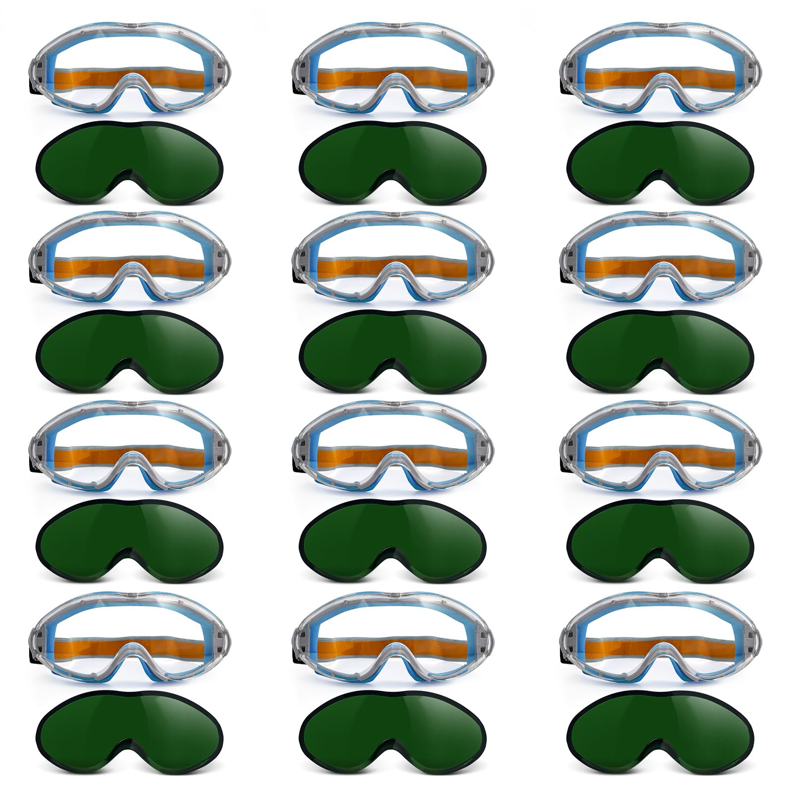 UpaClaire Welding Glasses and Wind and Splash Protection Goggles Lnterchangeable Clear Lenses for Greater Lightness Blue 12Pcs