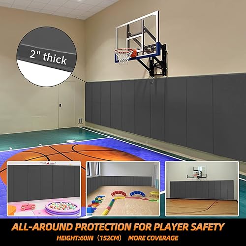 Miniatura 3 de PROGOAL Almohadillas de pared de espuma de 2 pulgadas de grosor protección de pared protectores de cancha de baloncesto para gimnasio acolchado de