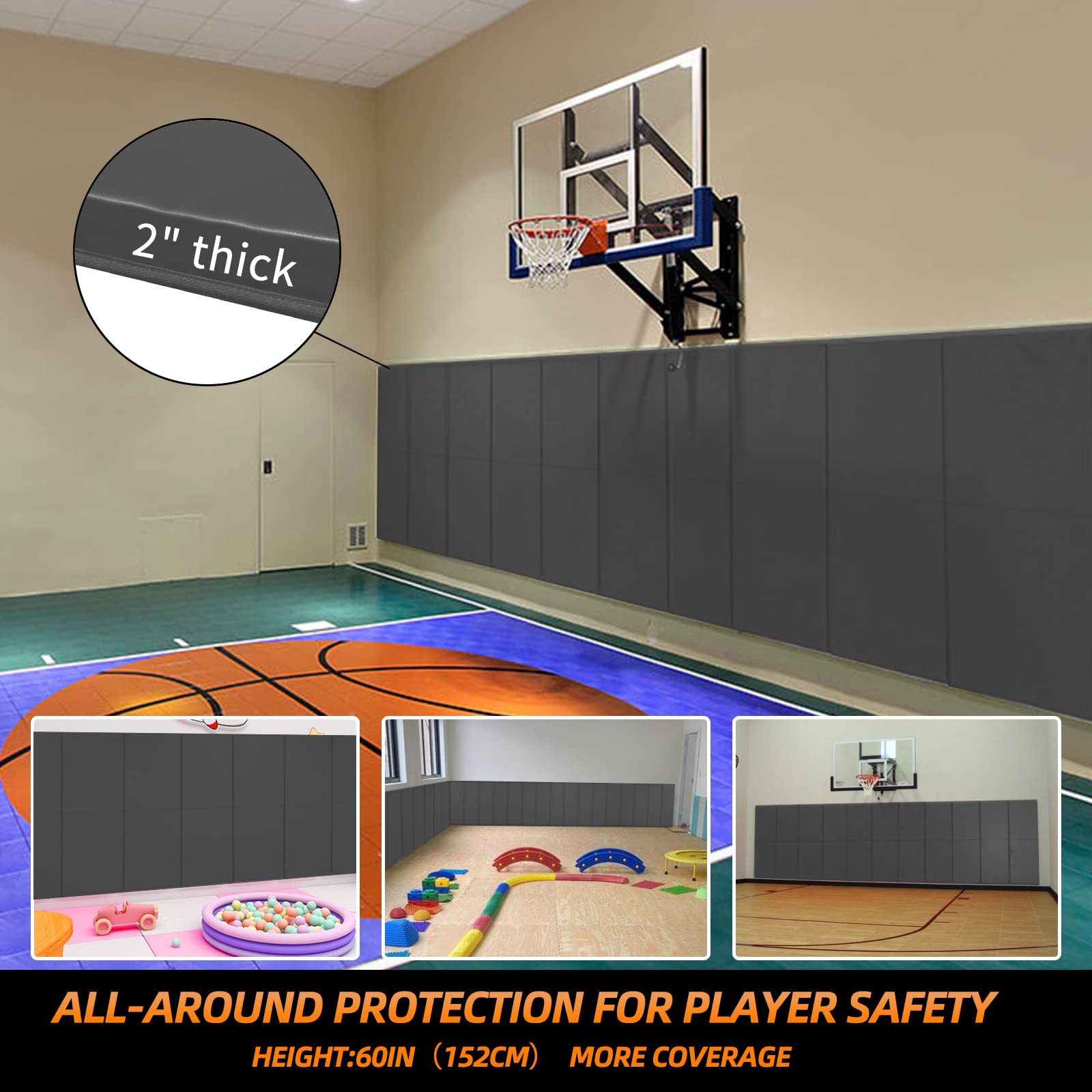 Thick Foam Protector PROGOAL 2-Inch Thick Wall Padding - 60x20 Inch Gym ...
