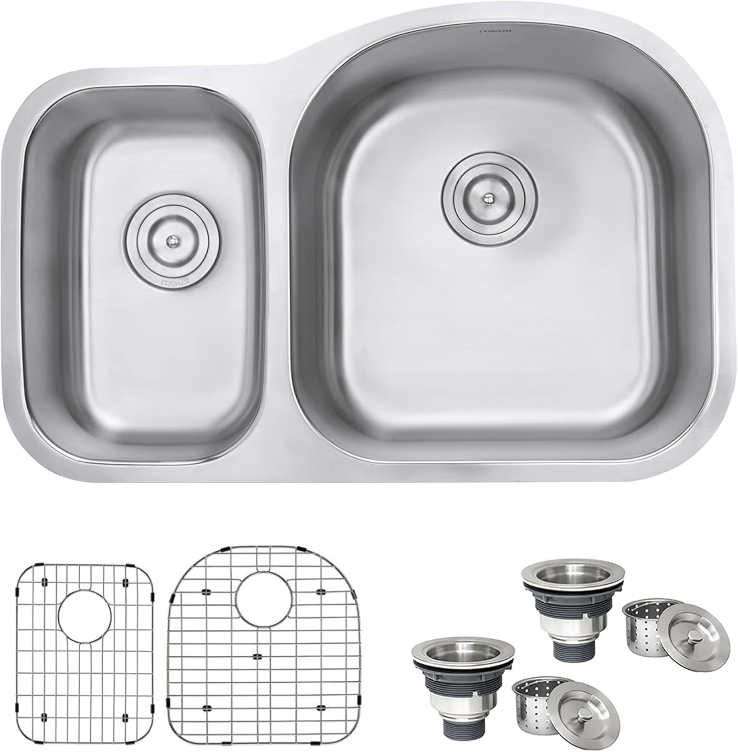 Ruvati RVM4405 Undermount 16 Gauge 32 Kitchen Double Bowl Sink, Stainless Steel