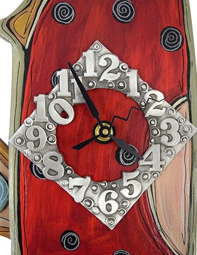 Miniatura 3 de Reloj de pared de gallina roja caprichosa hecho en Estados Unidos, madera tallada y peltre, 20 pulgadas