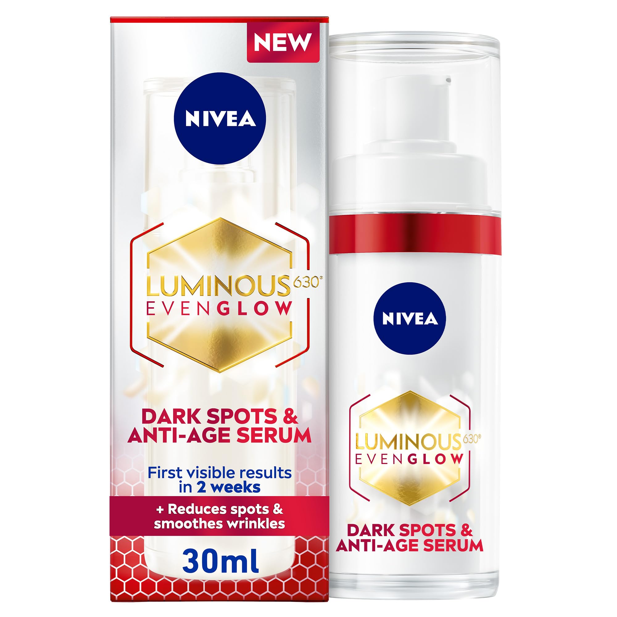 NIVEA LUMINOUS630 Even Glow Dark Spots and Anti-Age Face Serum with Hyaluronic Acid and Squalene, Reduces Spots and Smoothes Wrinkles, First Visible Results in 2 Weeks, 30ml