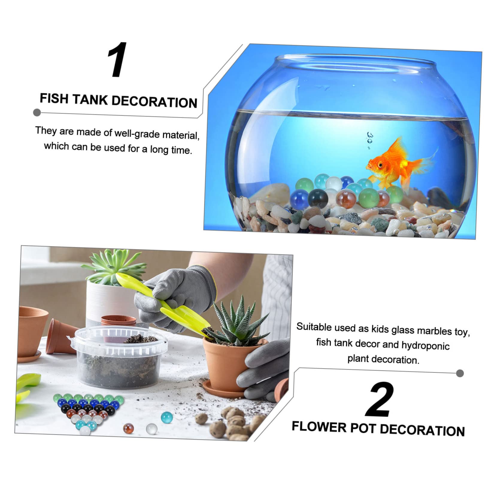 HONMEET 50pcs Glass Balls Toys Large Shiny Decorative Balls for Boys and Girls Fish Tank Decor Marble Checkers