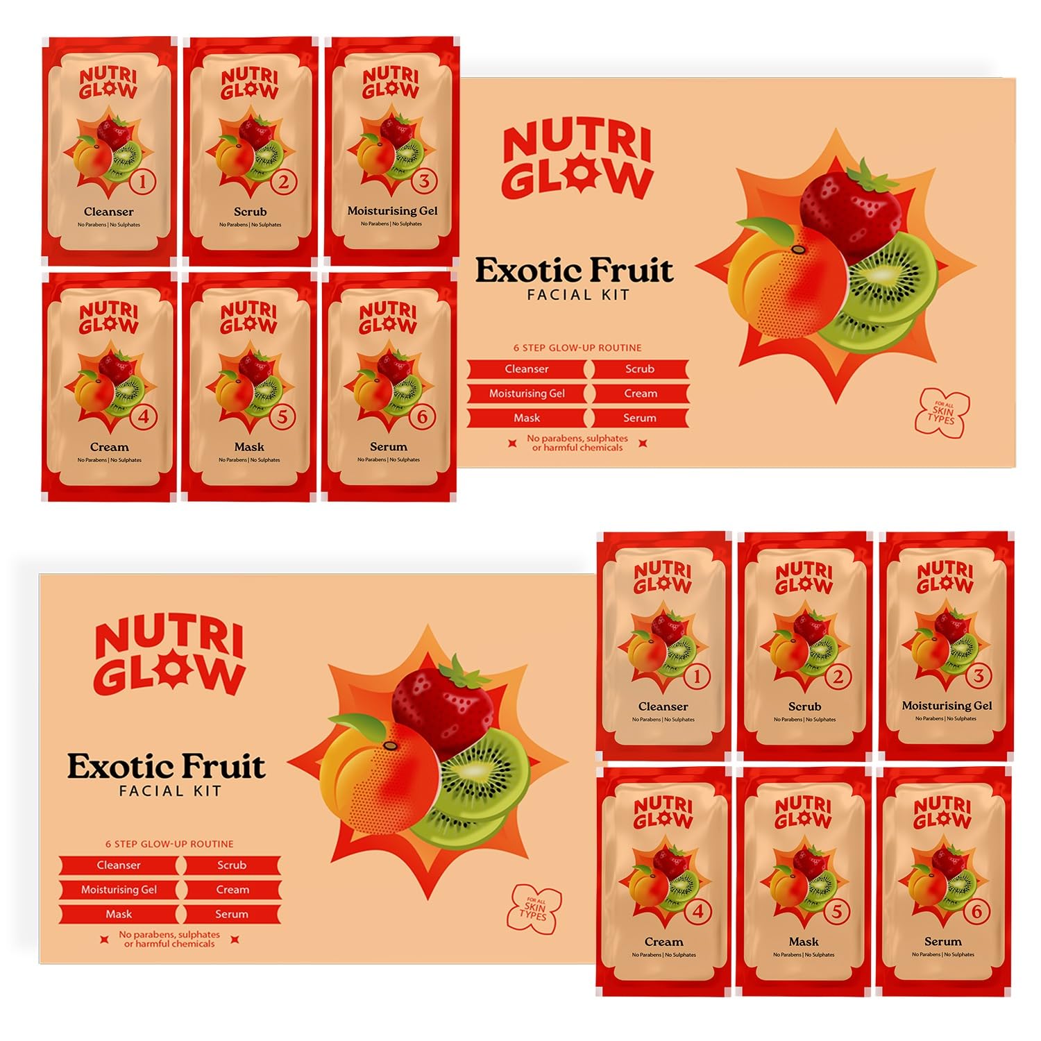 NutriGlow Natural’s Exotic Fruit Facial Kit with Honey, Vitamin E for Radiant Glow,Pack of 2 (60 Gm Each)