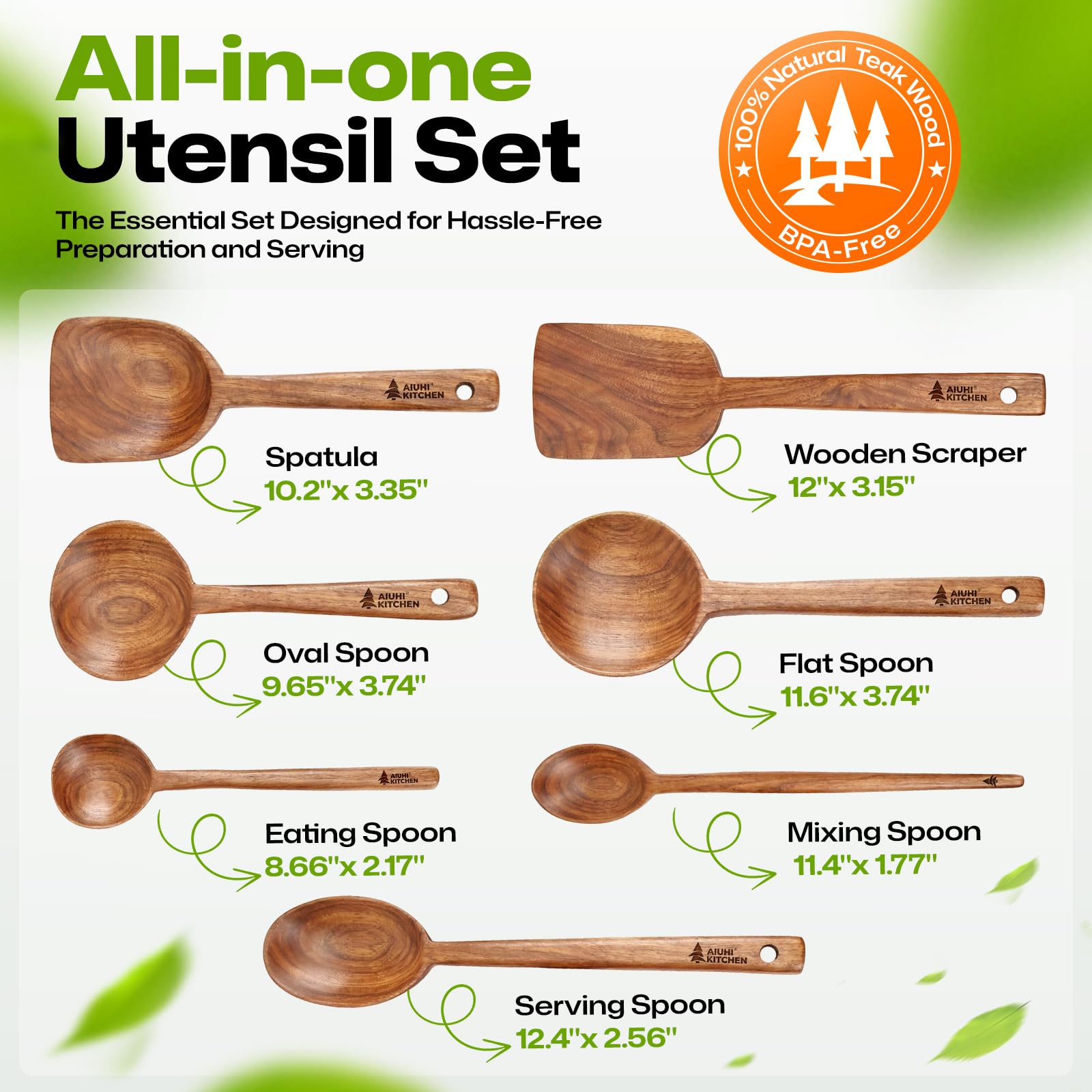 AIUHI Juego de 7 cucharas de cocina de madera