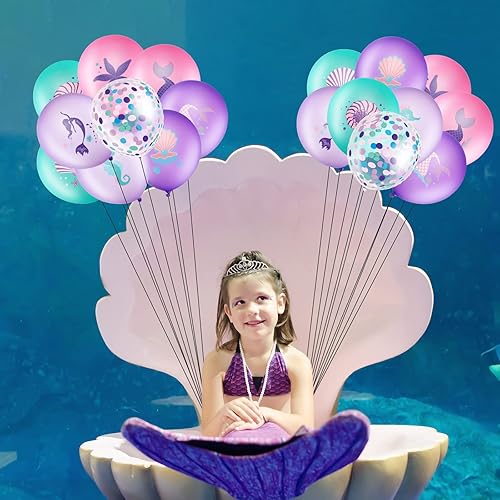 Miniatura 4 de Zomiboo Juego de 36 globos de fiesta de sirena, globos de confeti de sirena, morado, rosa, verde, verde azulado para decoración de cumpleaños