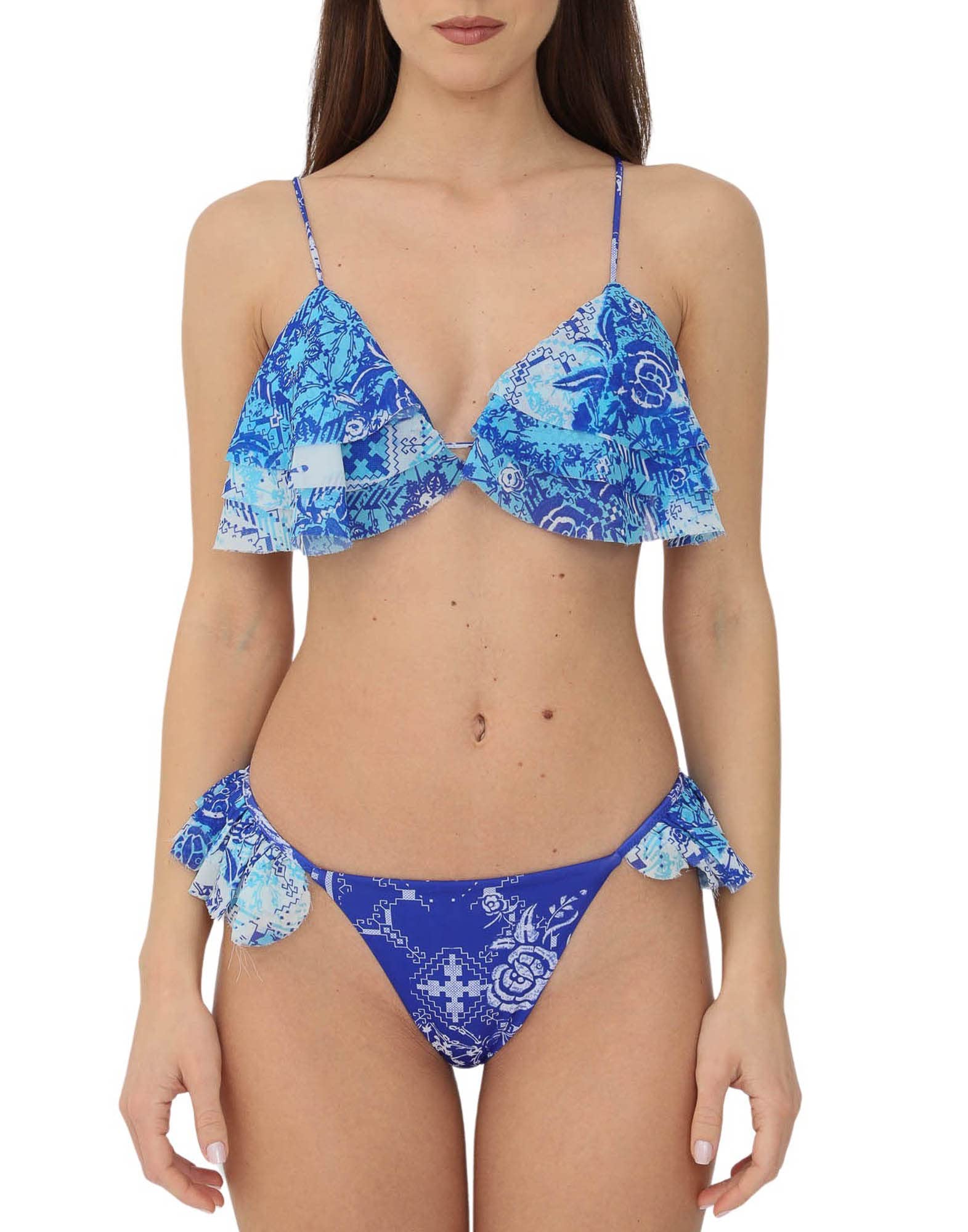 F**K Bikini Blu a Fantasia da Donna con Volant Donna Beachwear L