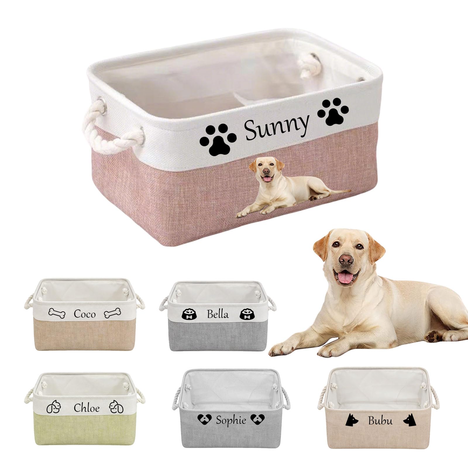 Personalizzato Cesto per Giocattoli per Cani su Misura con Nome e Foto Pieghevole Cotone Organizzatore con Maniglie