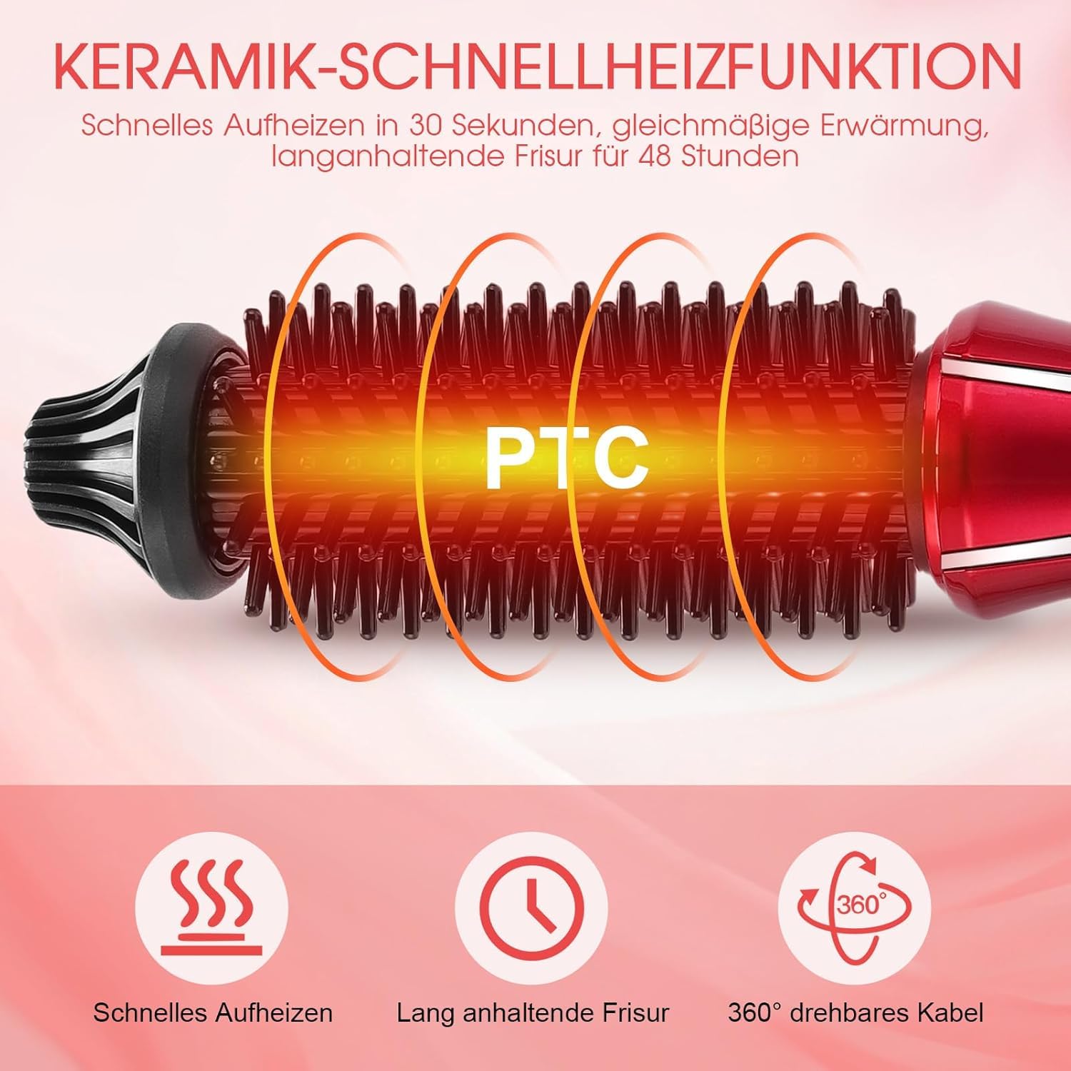 Rizador Eléctrico, Plancha de Pelo Plegable de 30 W con Cerámica Turmalina PTC, Cable Giratorio de 360°, Dientes Sin Plancha (Rojo Vino, Compacto y Portátil)