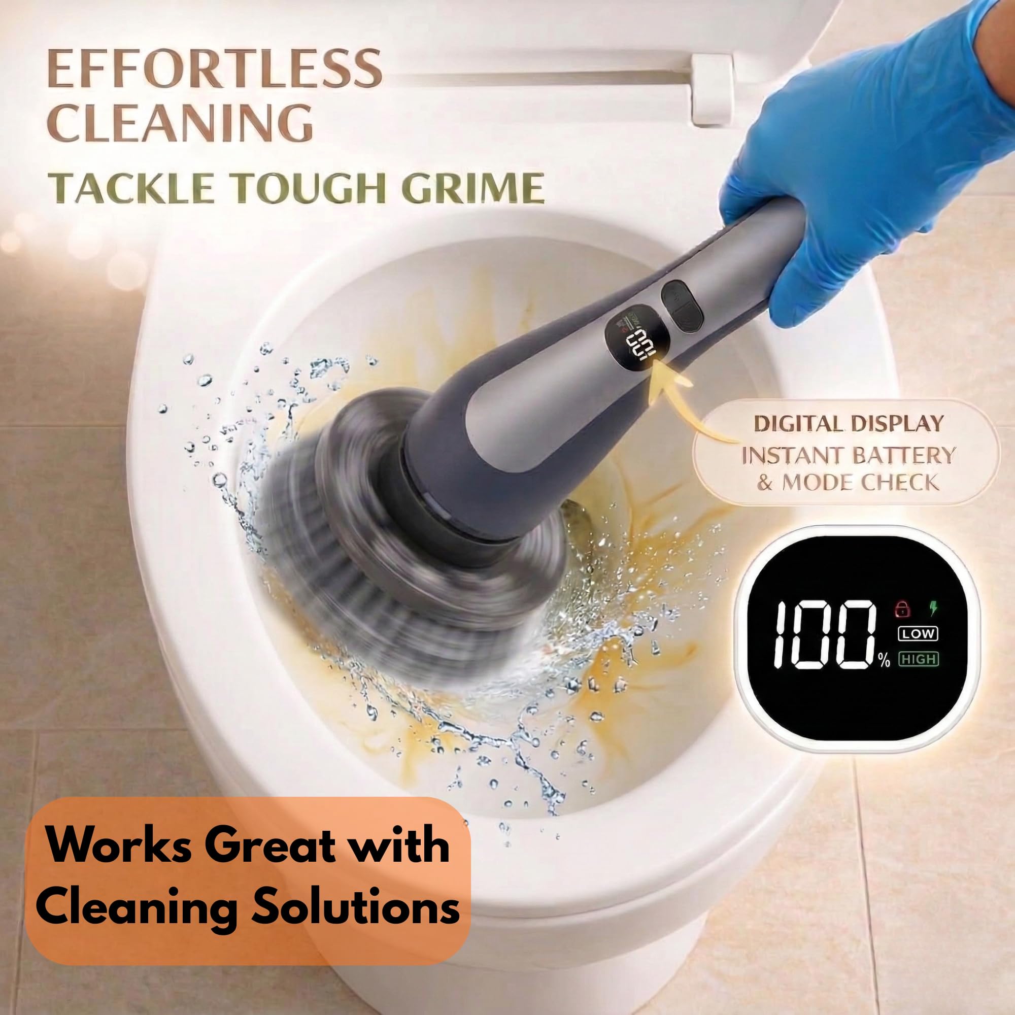 Livingpro Elektrischer Spin Scrubber, kabellose Reinigungsbürste mit langem