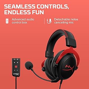 HyperX Cloud II - Gaming Headset, 7.1 Surround Sound, Memory Foam Ear Pads, Durable Aluminum Frame, Detachable Microphone, Works with PC, PS5, PS4, Xbox Series X|S, Xbox One Red
