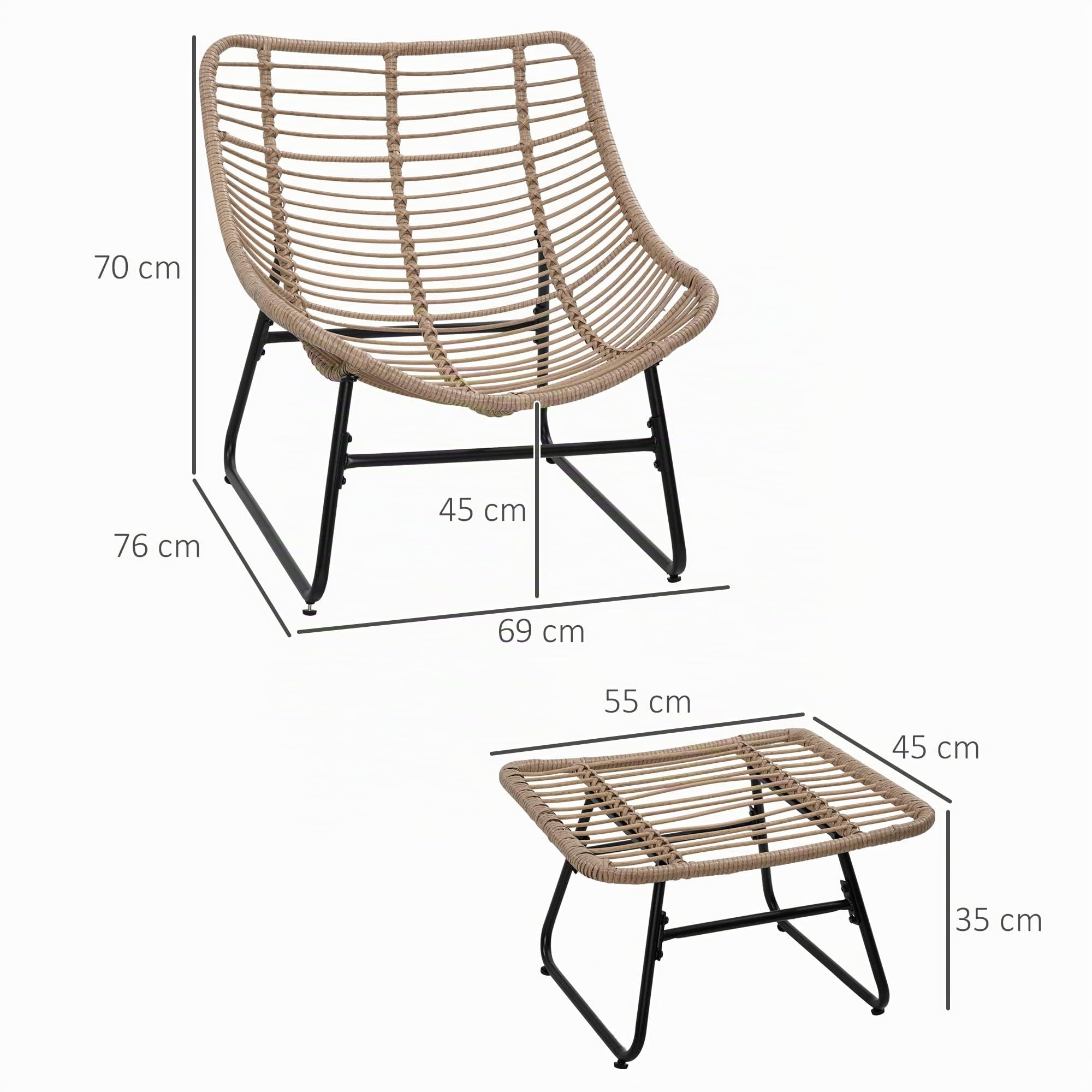 Outsunny Fauteuil Chaise de Jardin avec Coussins Moelleux Naturel