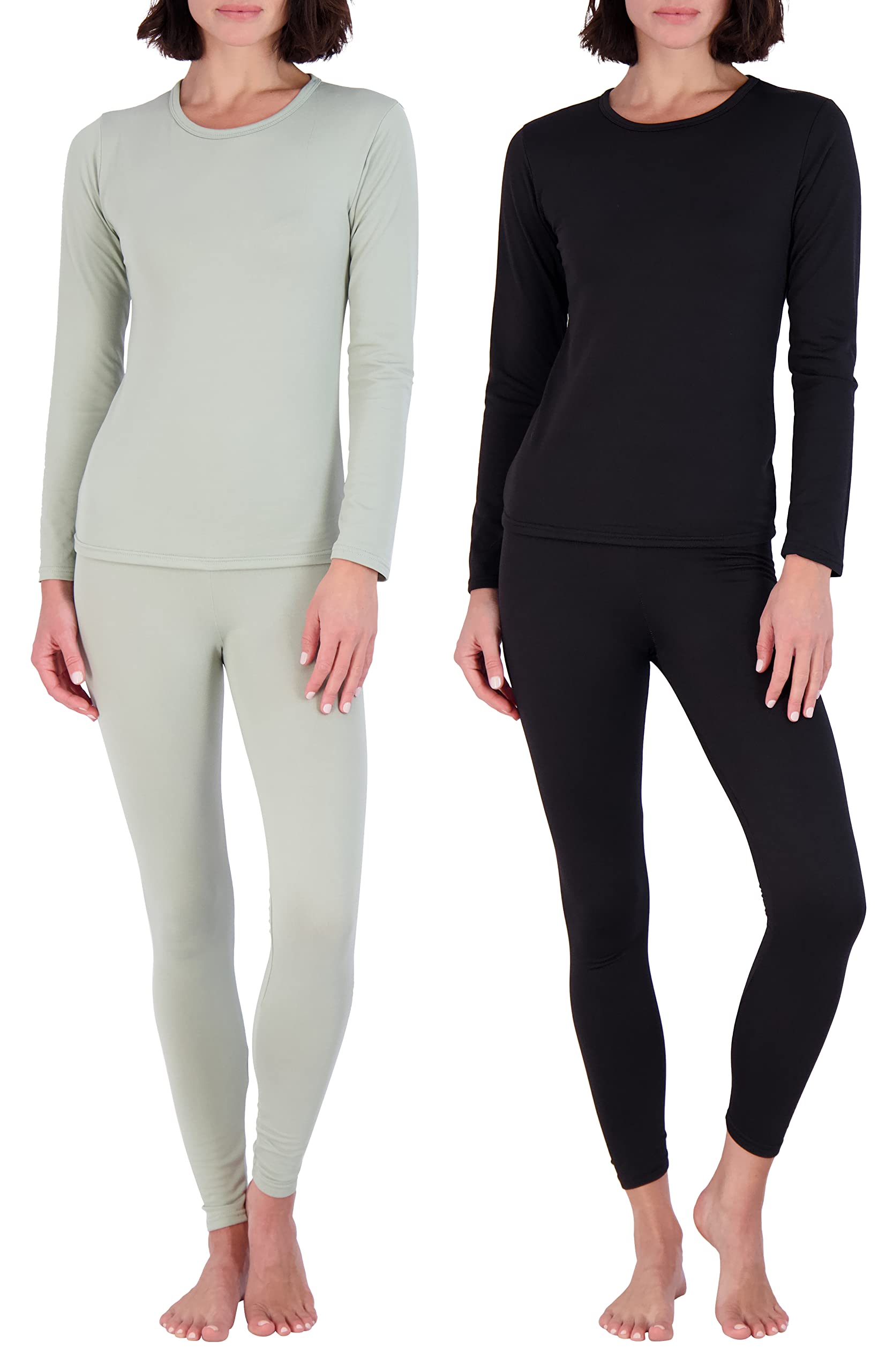 Real Essentials4 Piece: Womens Thermal Underwear Set - Thermal Underwear for Women Fleece Lined Top & Bottom Long Johns