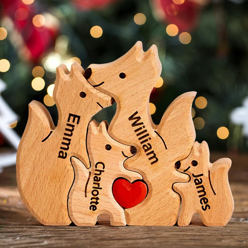 Personalized Wooden Fox Puzzle with 1-8 Family Name, We are One, Custom Family Name Sculpture, Gift for Christmas, Birthdays, House Warming, Unique Wooden Decor Gift for Mom Dad โ image 1