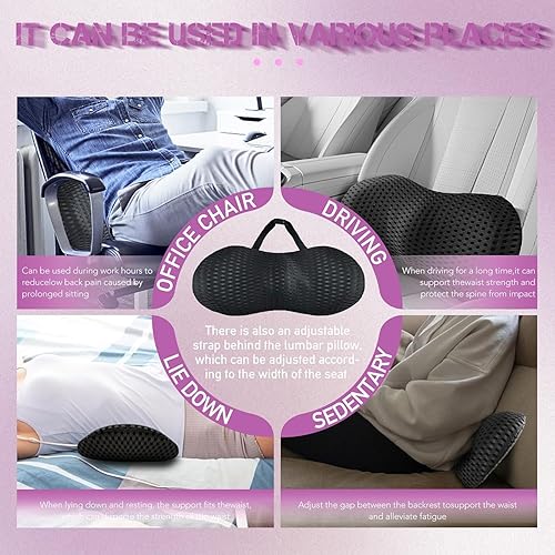 Miniatura 6 de Almohada de apoyo lumbar, espuma viscoelástica para aliviar el dolor de espalda baja, asiento de automóvil ergonómico aerodinámico, silla de
