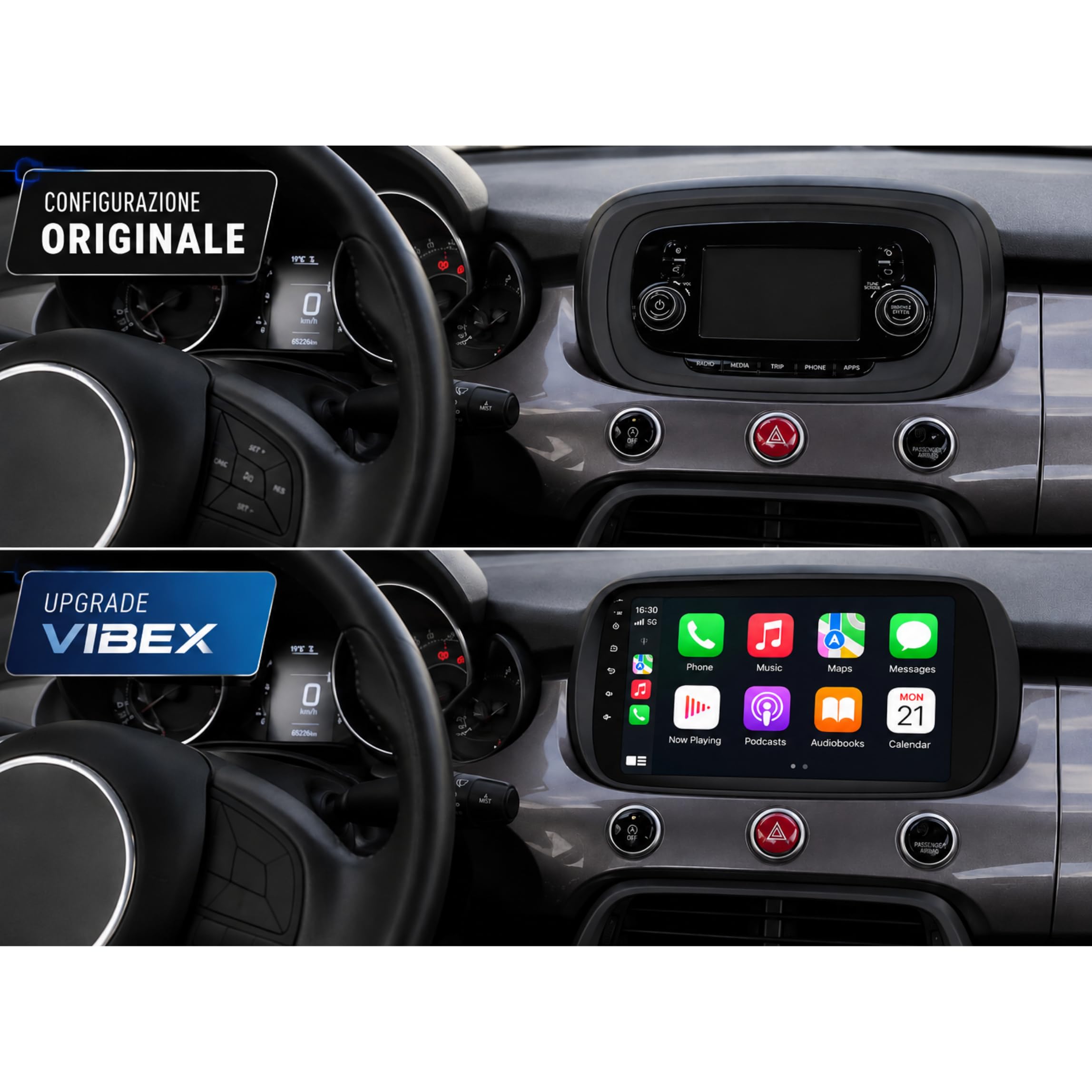 VIBEX Autoradio 9" | Android per FIAT 500X 2015-2023, Wireless CarPlay Android Auto | Navigazione GPS | Bluetooth WiFi | Schermo Touch HD Supporto Retrocamera CANBUS |