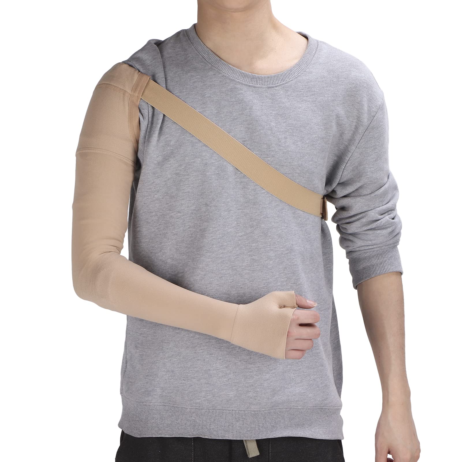 Armstocking con Polsino, Manica del Braccio di Compressione del Linfedema, Manica del Braccio Dell'edema Linfatico del Pollice, Supporto Post Mastectomia in Poliuretano per (L Mano