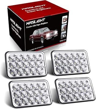 KASLIGHT 4pcs 4x6 LED Headlights, Rectangular 4x6 Headlights LED H4666 Peterbilt LED Headlights 379, H4656 LED Headlights 4651 for Kenworth Freightinger Ford Probe Chevrolet Oldsmobile Cutlass