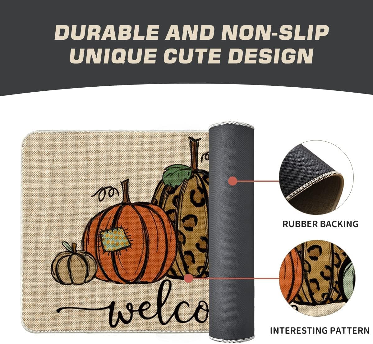 Artoid Mode Pumpkin Welcome Decorative Doormat, Fall Thanksgiving Rustic Yard Floor Mat Switch Mat for Indoor Outdoor 17 x 29 Inch
