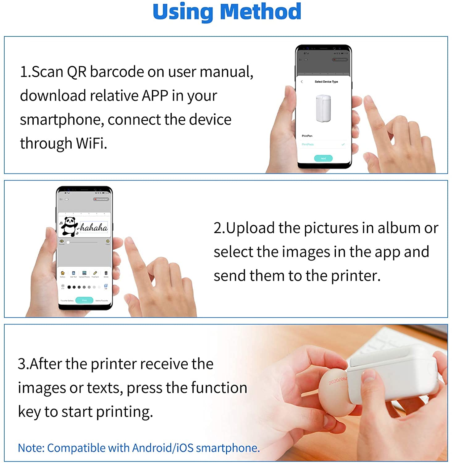 PrintPods Stampante Portatile Wi-Fi con Cartuccia di Inchiostro, Apk Smartphone Android: per stampare su carta, legno, vetro, vestiti e altro